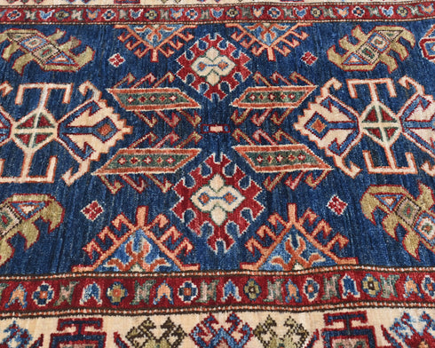 3x5 Kazak Blue Afghan Hand Knotted Traditional Wool Area Rug